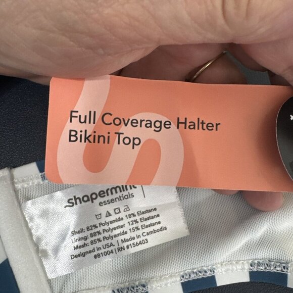 Shapermint Women's Plus 2XL Full Coverage Halter Bikini Swim Top Blue Striped - Picture 6 of 12